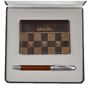 Valentino Rudy方格絞激光名片夾+皮革鋼珠筆(精裝珠寶禮盒)